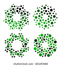 Isolated abstract green color round shape logo set on white background, simple flat dotted logotype collection vector illustration.