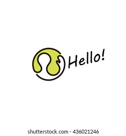 Isolated abstract green color vector round shape logo. Human contour with waving hand logotype. Greeting sticker.