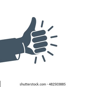 Isolated abstract grey color thumb up logo. Human hand friendly gesture logotype. Like sign. Approval button. Positive emotion. Deaf people language element. Quality estimation. Vector illustration.