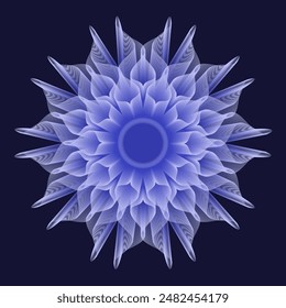 Flor de guilloche abstracta aislada. Flor fantástica aislada. Mandala. Flor fluorescente. Signo de neón. Neón brillante. Vector Mandala aislado. Ilustración vectorial.