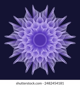 Isolated abstract guilloche flower. Isolated fantastic flower. Mandala. Fluorescent flower. Neon sign. Shimmering neon. Vector Mandala isolated. Vector illustration.