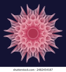 Isolated abstract guilloche flower. Isolated fantastic flower. Mandala. Fluorescent flower. Neon sign. Shimmering neon. Vector Mandala isolated. Vector illustration.