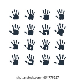 isolated abstract handprint icons set, on white background