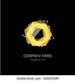 Isolated abstract hexagon vector logo. Yellow color sign. Poligonal geometric figure. Transparent overlays. 