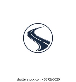 Isolated abstract highway element in circle logo, round shape logotype with road on white background vector illustration