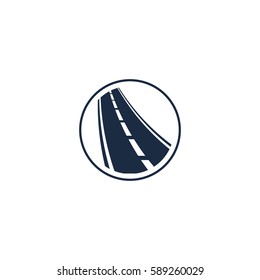 Isolated abstract highway element in circle logo, round shape logotype with road on white background vector illustration
