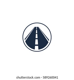 Isolated abstract highway element in circle logo, round shape logotype with road on white background vector illustration