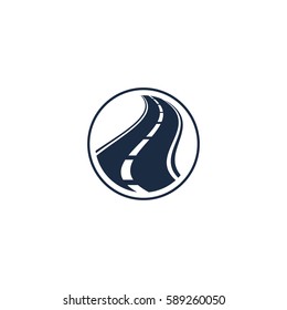 Isolated abstract highway element in circle logo, round shape logotype with road on white background vector illustration