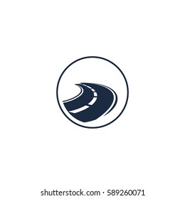 Isolated abstract highway element in circle logo, round shape logotype with road on white background vector illustration