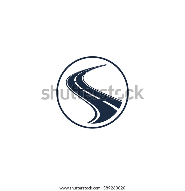 Isolated\
abstract highway element in circle logo, round shape logotype with\
road on white background vector\
illustration
