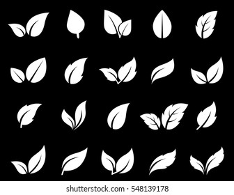 isolated abstract leaf icon set on black background