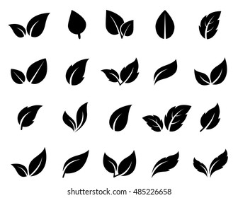 Isolated abstract leaves icons set on white background.