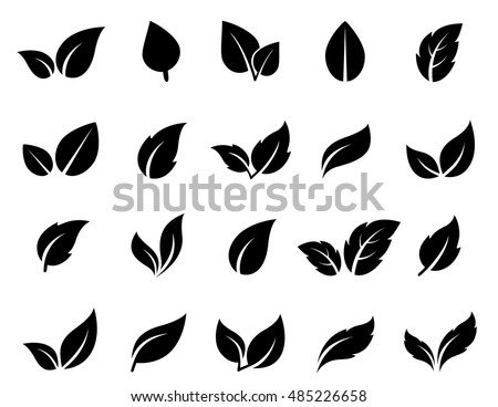 Isolated abstract leaves icons set on white background.