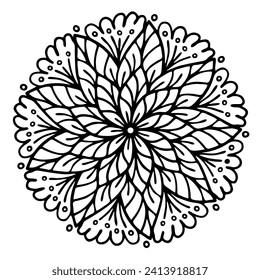 Isolated abstract leaves mandala. Black and white vector illustration for coloring book, poster, banner, decor. Also suitable for logo design.