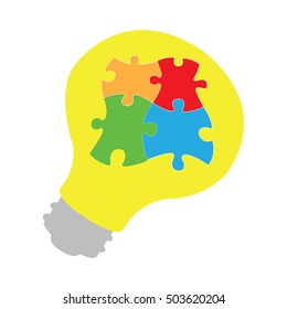 Isolated abstract lightbulb with pieces of a puzzle, Vector illustration