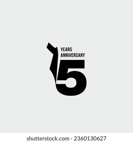 Isolated abstract logo, 15 years. In the form of an open book, magazine. Happy greeting card for the 15th birthday. Black color writing on white background.