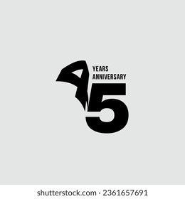 Isolated abstract logo, 45 years old. In the form of an open book, magazine. 45th anniversary greeting card. Inscription in black color on white background.