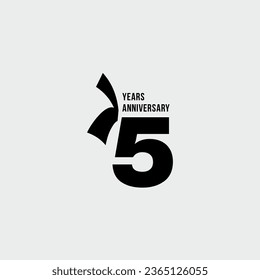 Isolated abstract logo, 75 years old. In the form of an open book, magazine. 75th anniversary greeting card. Inscription in black color on white background.