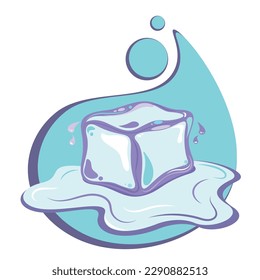 Isolated abstract melting ice cube in a puddle of water icon vector graphic