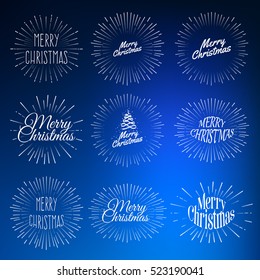 Isolated abstract merry christmas emblems set. Round shape xmas greeting cards collection. New year holiday logos. Festive logotypes. Snowflake elements. Vector illustration