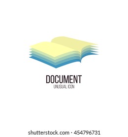 Isolated abstract opened book vector logo. Folder with documents logotype. Education and office equipment. School and university element.