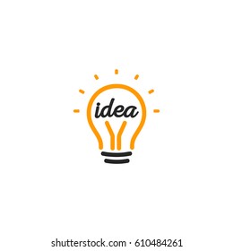 Isolated abstract orange color light bulb contour logotype, lighting logo on white background, idea symbol vector illustration.