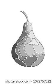 Isolated abstract pear in gray color on white background. Artwork for posters, decoration, packaging, and print. Vector illustration