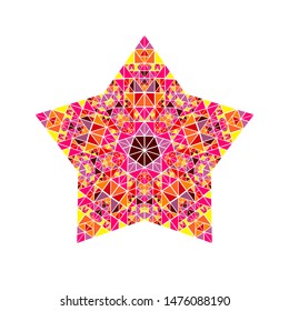 Isolated abstract polygonal tiled ornament star symbol template - ornamental geometric geometrical vector element with mosaic triangles