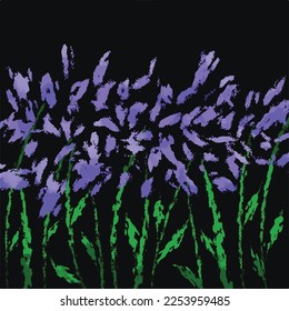 Isolated abstract purple flowers with leaves decoration vector background isolated on black square template for social media post, scarf print, textile and paper print, poster, brochure, wall backdrop