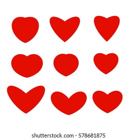 Isolated abstract red color hearts of different shapes logos collection,love symbols set vector illustration