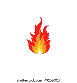 Isolated abstract red and orange color fire flame logo set on white background. Campfire logotype. Spicy food symbol. Heat icon. Hot energy sign. Vector fire illustration.