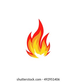 Isolated abstract red and orange color fire flame logo set on white background. Campfire logotype. Spicy food symbol. Heat icon. Hot energy sign. Vector fire illustration.