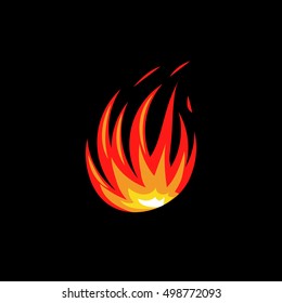 Isolated abstract red and orange color fire flame logo on white background. Campfire logotype. Spicy food symbol. Heat icon. Hot energy sign. Vector illustration