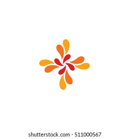 Isolated abstract red and orange cross vector logo. Medical logotype. Flower petals illustration. Floral decorative element. Clinic and hospital emblem. Natural products icon