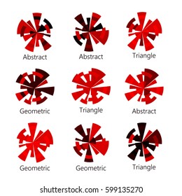 Isolated abstract red shade round shape logo of triangles set on white background, diagram icons collection, geometric elements vector illustration