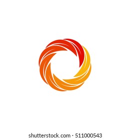 Isolated abstract red,orange,yellow circular sun logo. Round shape logotype. Swirl, tornado and hurricane icon. Spining hypnotic spiral sign. Photo lens symbol. Vector wheel illustration