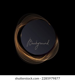 Isolated abstract round frame with golden veil on black background