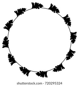 Isolated abstract round frame with silhouetted leaves. Delicate floral motif. 