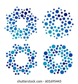 Isolated abstract round shape blue color logo set, dotted logotype collection, water element vector illustration on white background.