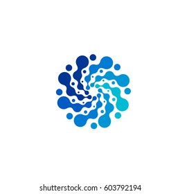 Isolated abstract round shape blue color logo set, dotted logotype collection, water swirl element vector illustration on white background.