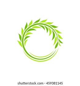 Isolated abstract round shape green color plant vector logo. Wheat ear logotype. Circular wreath illustration. Agricultural industry element. Leaves sign. Natural symbol. svg