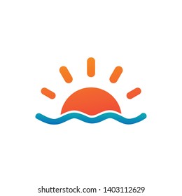 Isolated abstract round shape orange color logo, sun and wave logotype vector illustration isolated on white background.