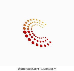 Logo de forma redondeada abstracta aislada de color naranja y rojo, solárium estilizado con puntos y letra abstracta C.