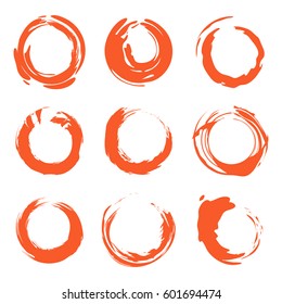 Isolated abstract round shape orange color logo collection, sun logotype set, geometric circles vector illustration