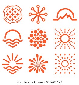 Isolated abstract round shape orange color logo collection, sun logotype set, geometric circles vector illustration