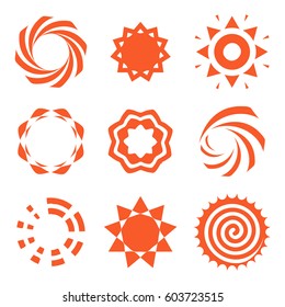 Isolated abstract round shape orange color logo collection, sun logotype set, geometric circles vector illustration