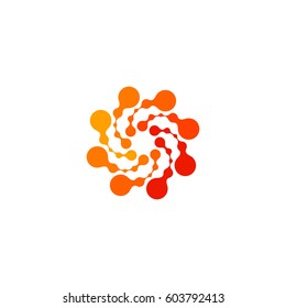 Isolated abstract round shape orange color logo, dotted stylized sun logotype on white background,swirl vector illustration.