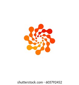 Isolated abstract round shape orange color logo, dotted stylized sun logotype on white background,swirl vector illustration.