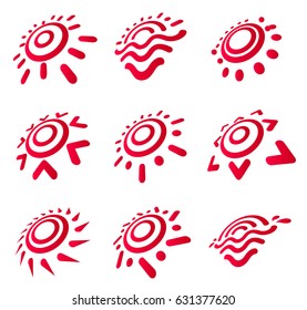 Isolated abstract round shape orange color logo set, sun logotype collection vector illustration.