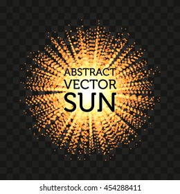 Isolated abstract round shape shining sun vector background. Sunbeams backdrop. Solar energy illustration. Sunny wallpaper.